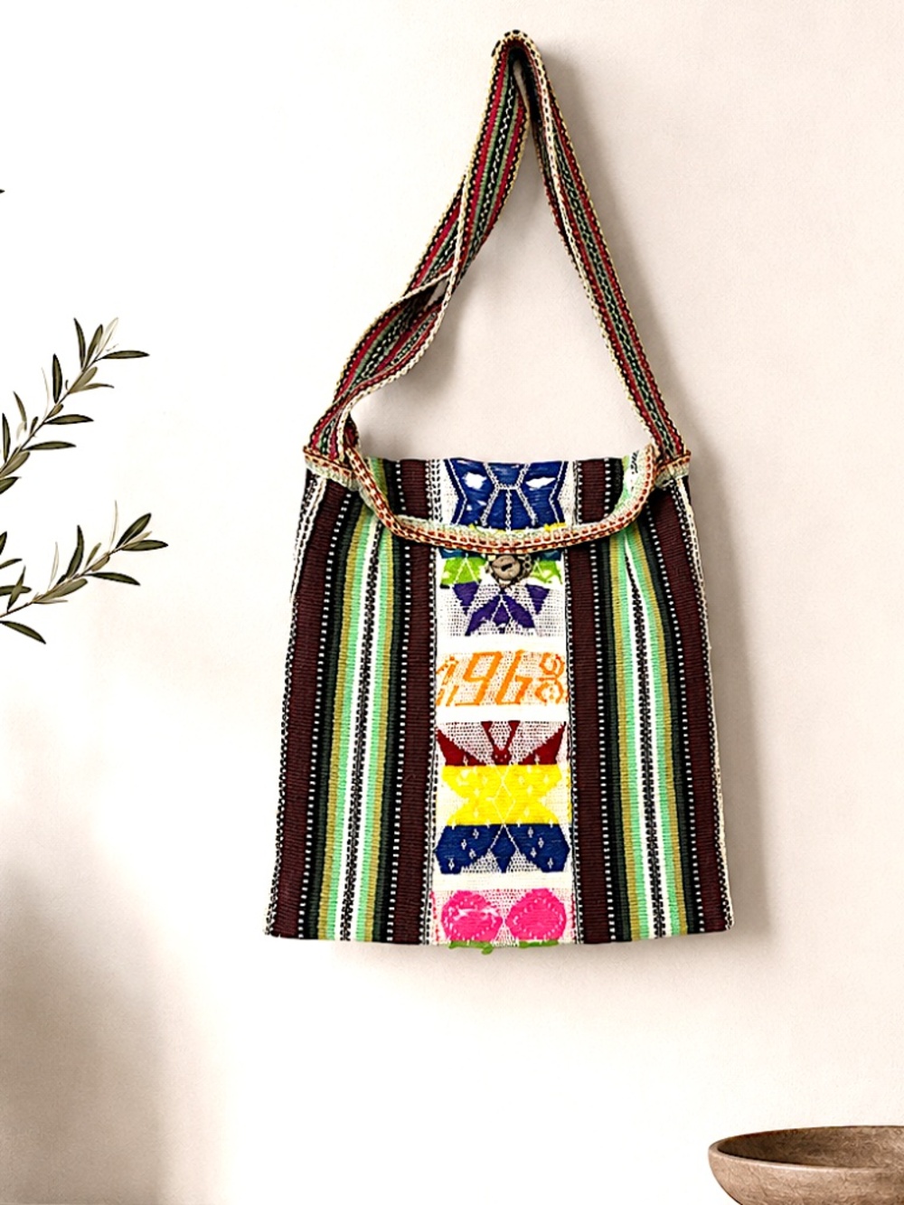 Vintage Peruvian Handmade Woven Textile Multicolor Wall Hanging Bag Peru 1968